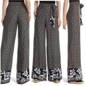 UEC WHITE HOUSE BLACK MARKET BLACK WHITE GEOMETRIC PRINT WIDE LEG PANTS SZ 4